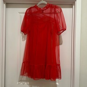 H&M RED LACE MINI DRESS WITH SLIP SIZE MEDIUM